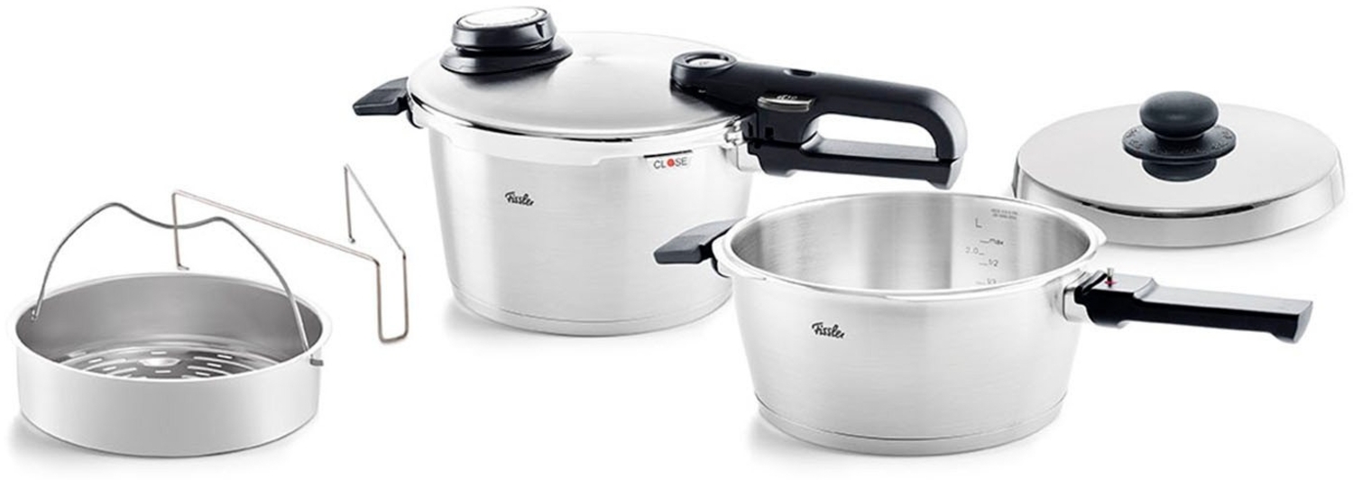 Fissler Schnellkochtopf Vitavit® Premium, Edelstahl 18/10 (Set, 2-tlg, Schnellkochtopf 3,5 l + 4,5 l + Zusatzdeckel), Premium Qualität – Made in Germany Bild 1