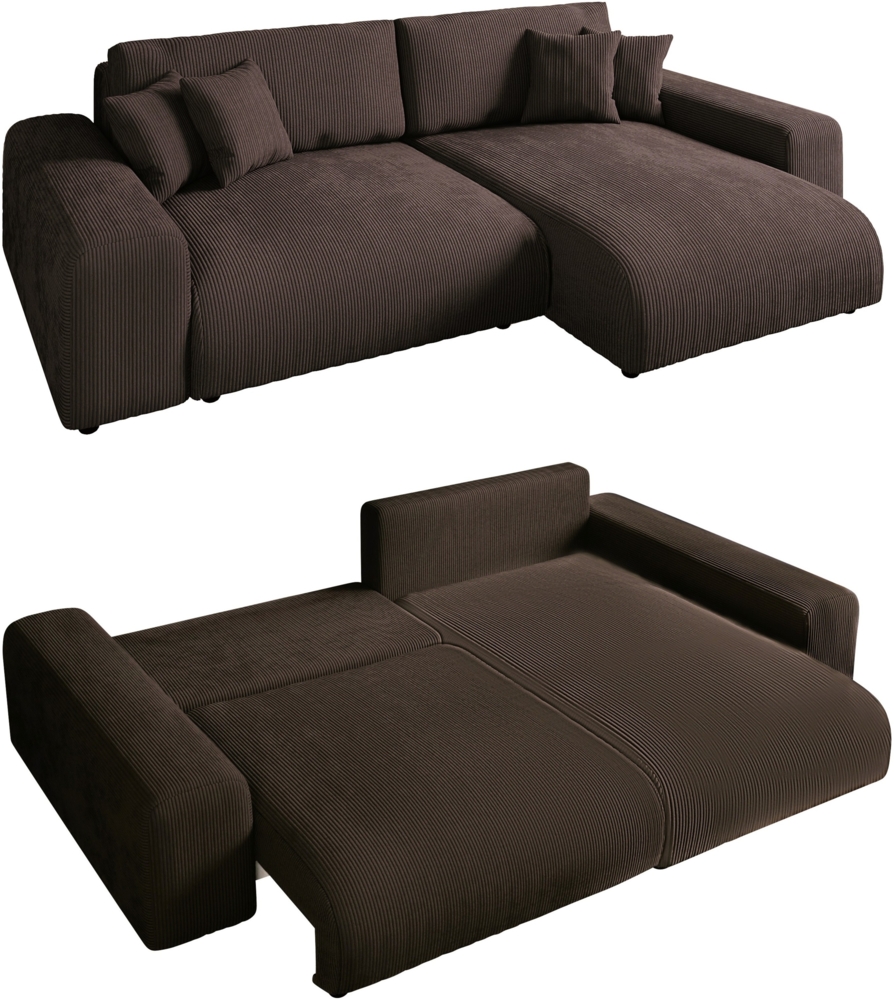 ECKSOFA mit Schlaffunktion, Bettkasten, Wellenunterfederung, seitenverkehrt montierbar B255/T165/H84 cm, Liegefl. 148x196 cm, Cord Dunkel-Braun Bild 1