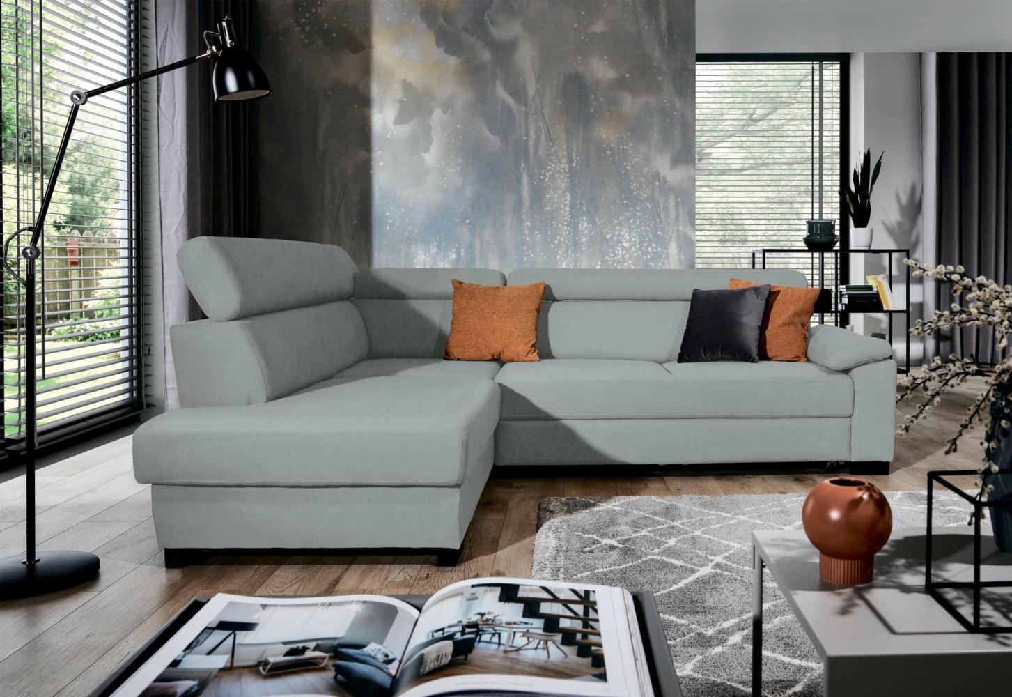 Stylefy Fulda Ecksofa Velours MONOLITH Silber Links Bild 1