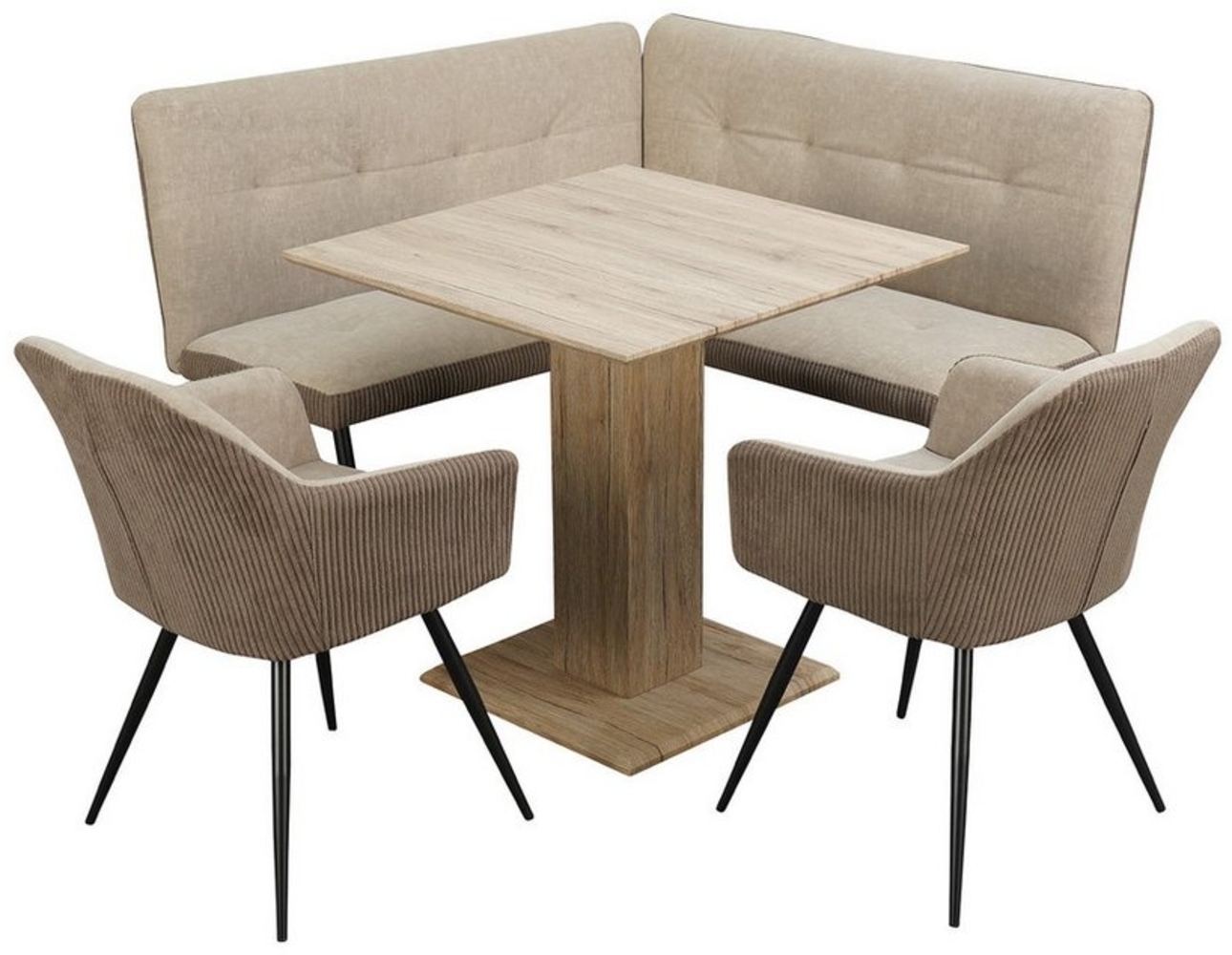 HTI-Living Eckbankgruppe Sitzgruppe Taupe/Cord Joschka, (Set, 4-tlg), Esstisch Eckbank und Esszimmerstühle in Cord Bild 1