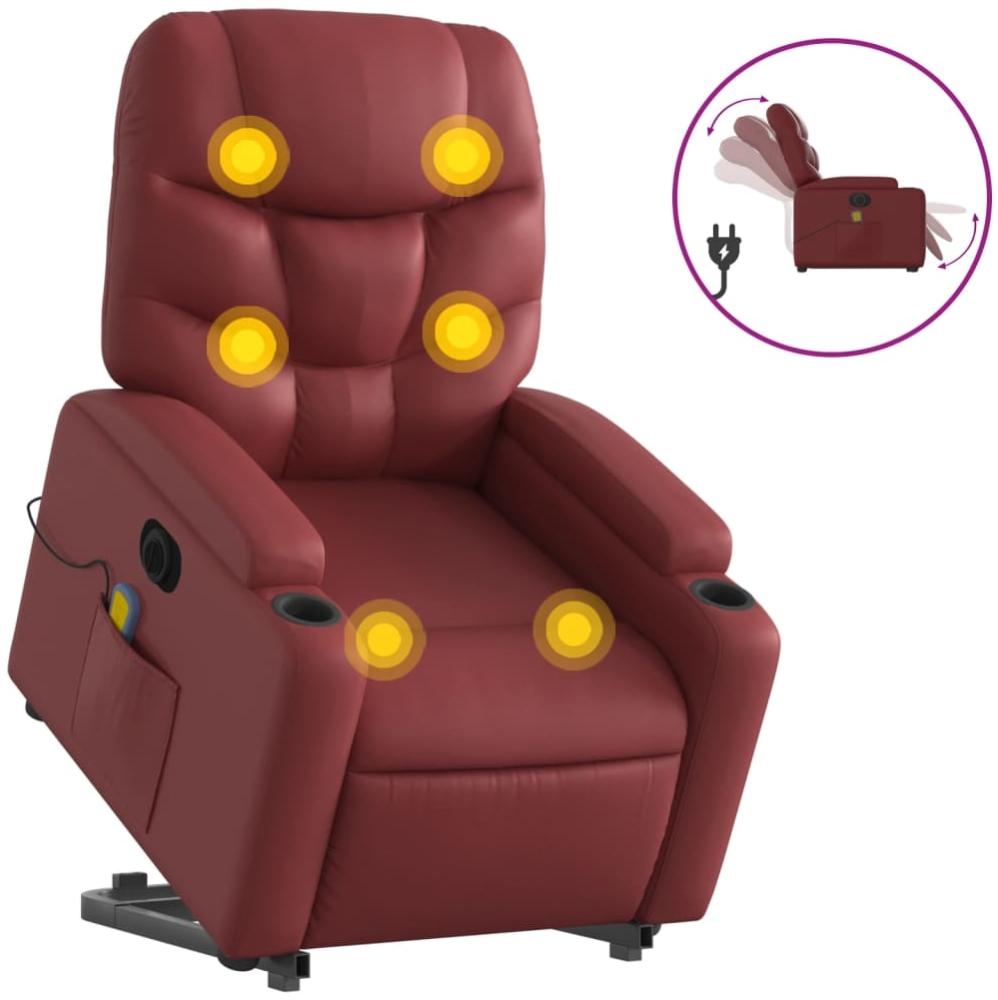 vidaXL Massagesessel mit Aufstehhilfe Elektrisch Weinrot Kunstleder 3204683 Bild 1