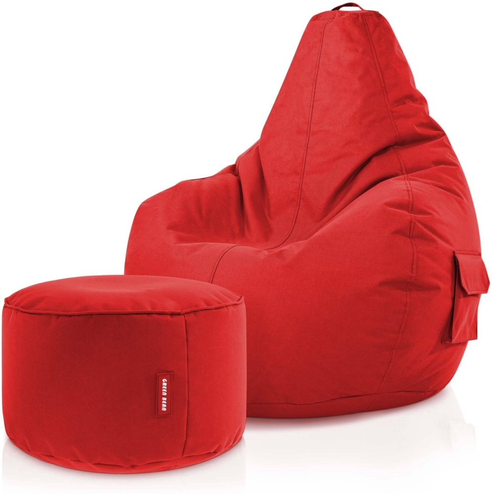 Green Bean® Sitzsack + Hocker, 2er Set, robust, waschbar, schmutzabweisend, Rot, 90 x 80 x 70 cm Bild 1