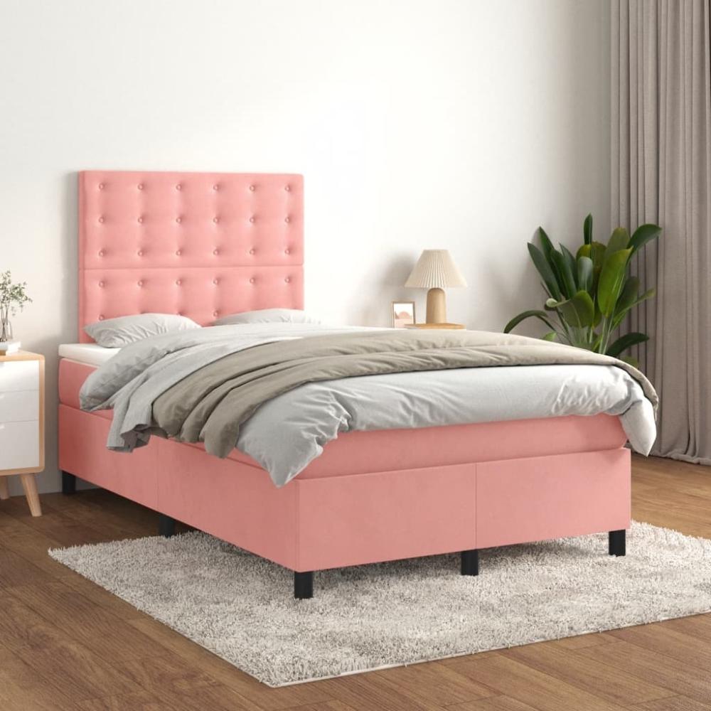 vidaXL Boxspringbett mit Matratze Rosa 120x200 cm Samt 3143258 Bild 1