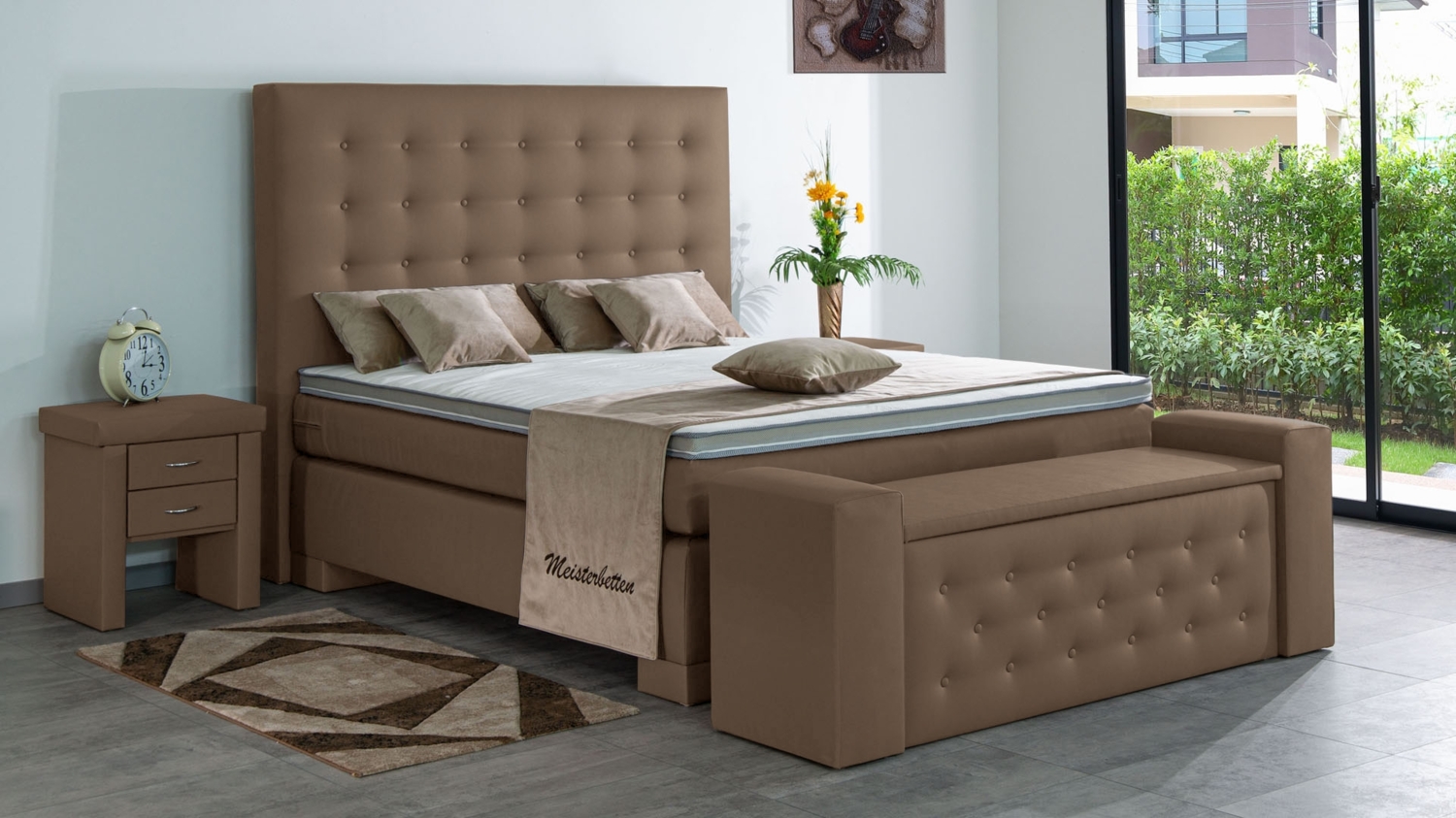 Meisterbetten Boxspringbett Kimm 140x220 in KL-Nougat, Matratzenbezug Nano, Ergoflex-Topper Bild 1