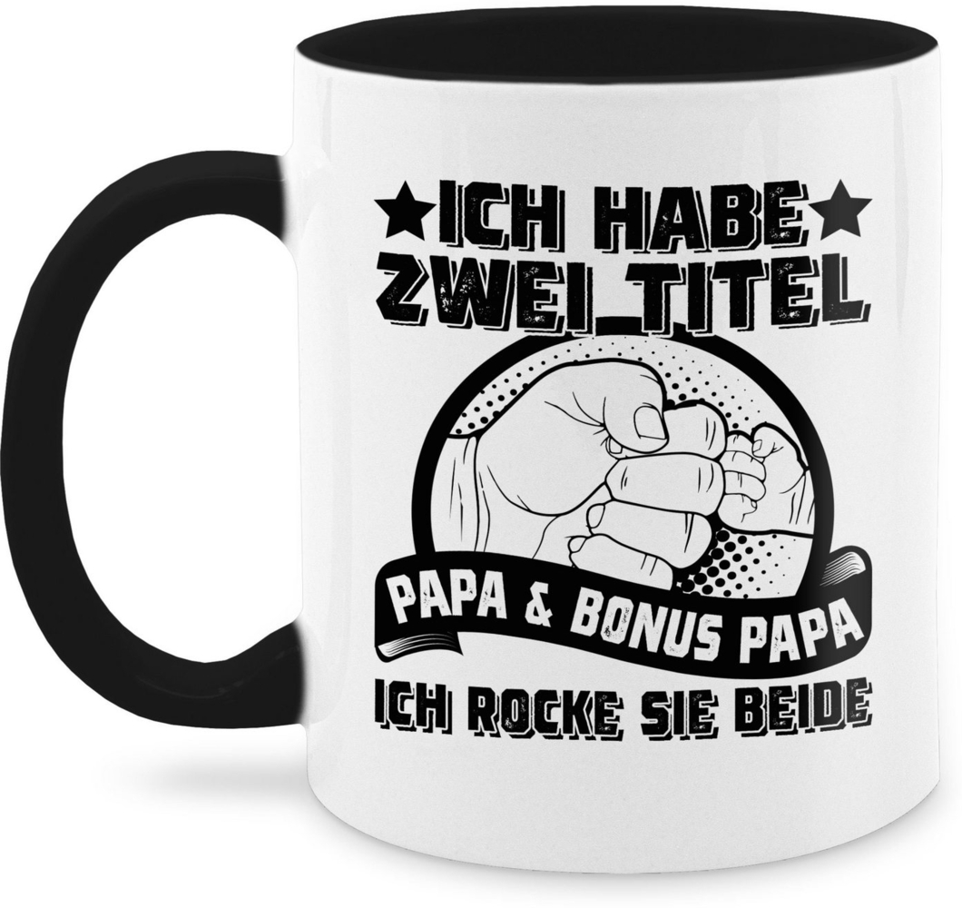 Shirtracer Tasse Ich habe zwei Titel - Papa und Bonus Papa - ich rocke sie beide, Keramik, Geschenk Vatertag Kaffeetasse Bild 1