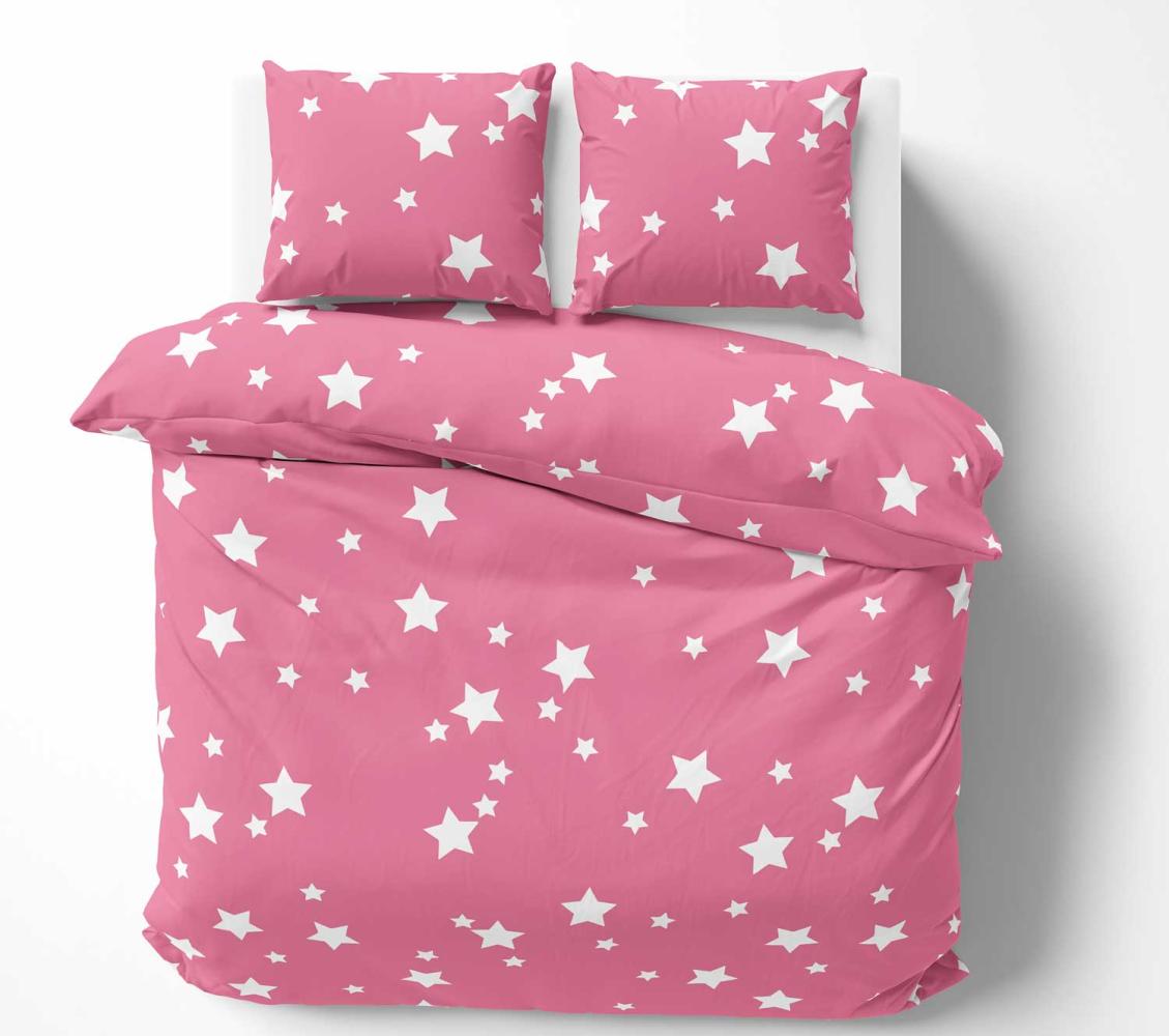 Mako Satin Bettwäsche big Stars rosa 135x200 + 80x80 Bild 1