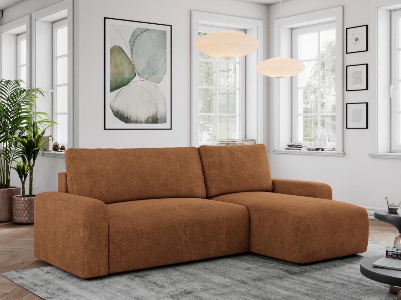 Ecksofa L-form, mit Schlaffunktion und Bettkasten - ARGOS - Orange Stoff Bild 1