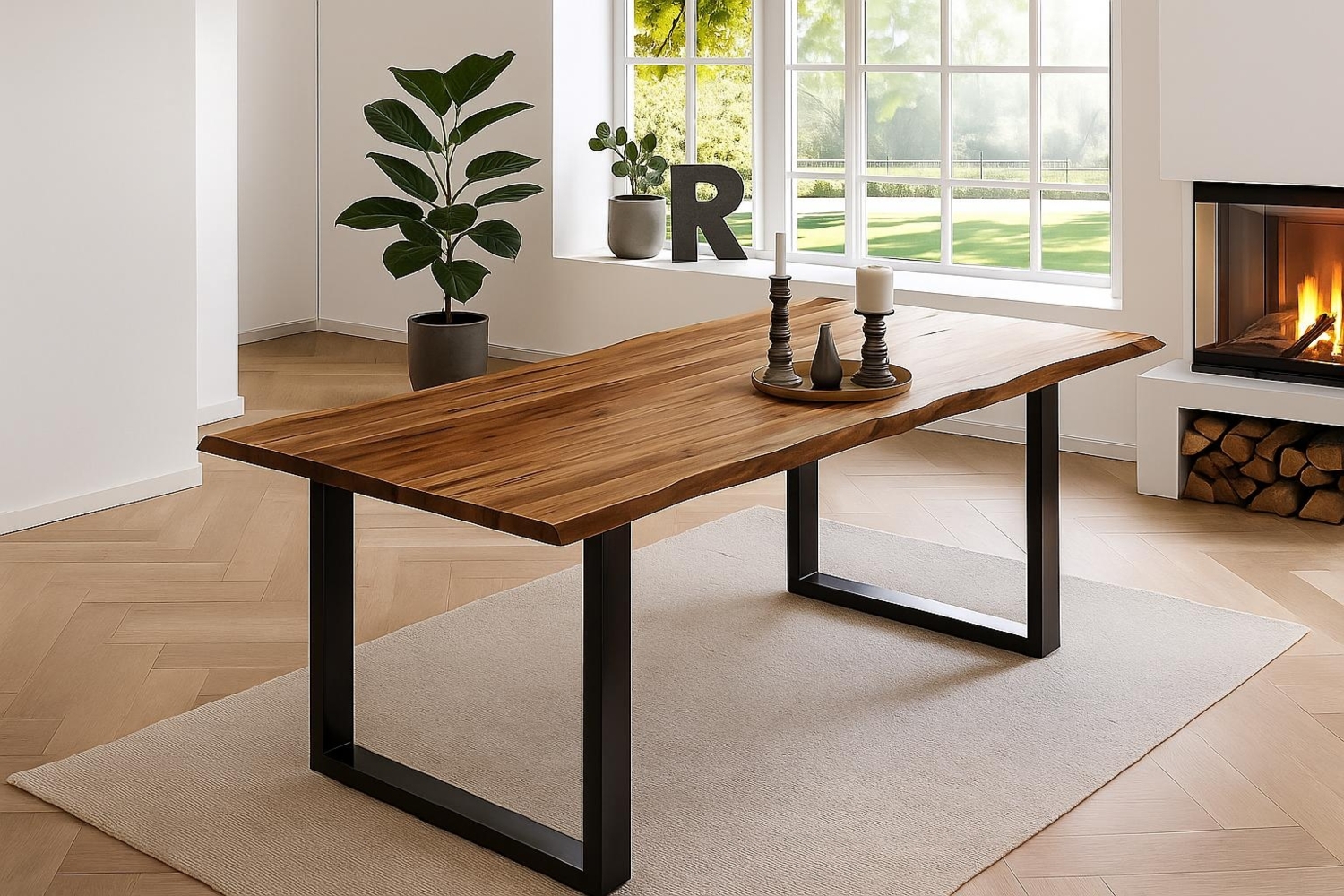 Esstisch Baumkante massiv Akazie natur 140 x 80 schwarz NOAH 61841345 Bild 1