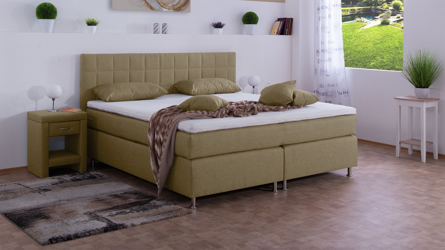 Meisterbetten Boxspringbett Inka 180x220 in WT-Sahara, Matratzenbezug Nano, Komfortschaum-Topper Bild 1