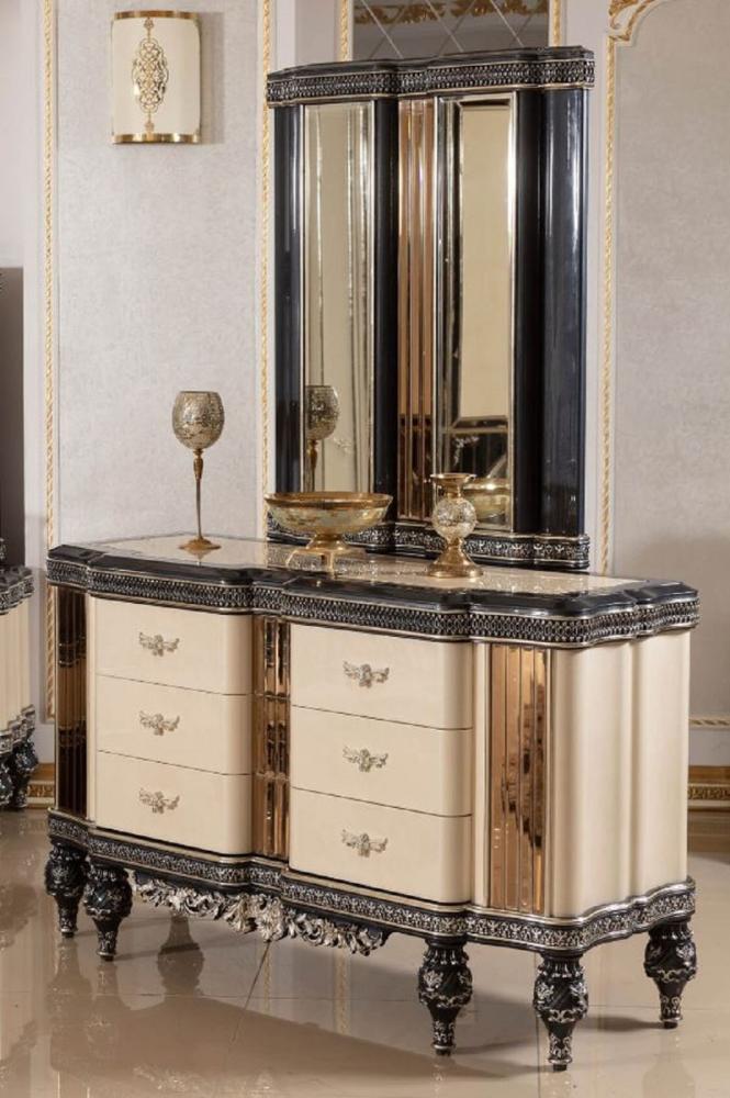 Casa Padrino Luxus Barock Kommode mit Spiegel Beige / Schwarz / Gold - Barockstil Schlafzimmer Kommode mit Spiegel - Luxus Schlafzimmer Möbel im Barockstil - Barock Möbel - Edel & Prunkvoll Bild 1