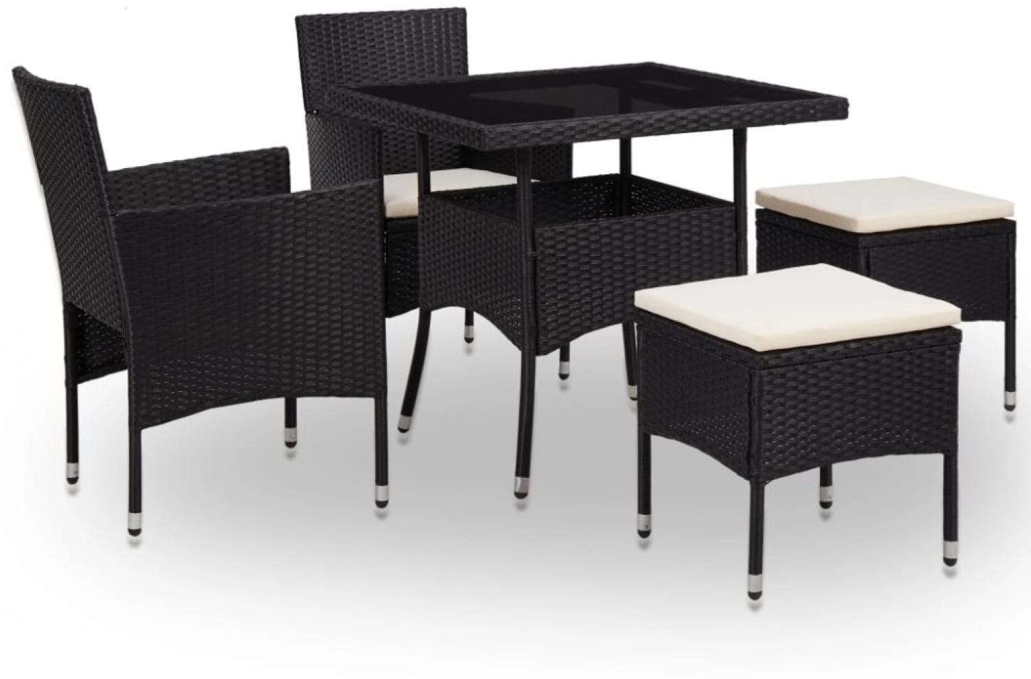 5-tlg. Garten-Essgruppe Schwarz Poly Rattan und Glas Bild 1