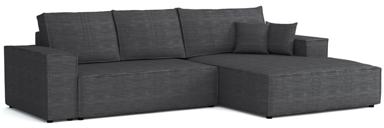 Deine Möbel 24 Wohnlandschaft MARCO 294 cm breit Ecksofa Sofa Wohnzimmer L-Couch Cord Samt, Grau Beige Dunkelgrau Anthrazit Graphit Schwarz Hellgrau 3 Teile, mit Schlaffunktion Bettfunktion Bettkasten Stauraum Bild 1