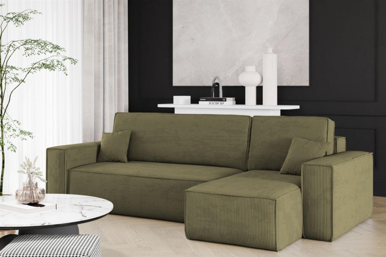 Ecksofa Schlafsofa Sofa MARIS Stoff Poso Olivgrün Ottomane Rechts Bild 1