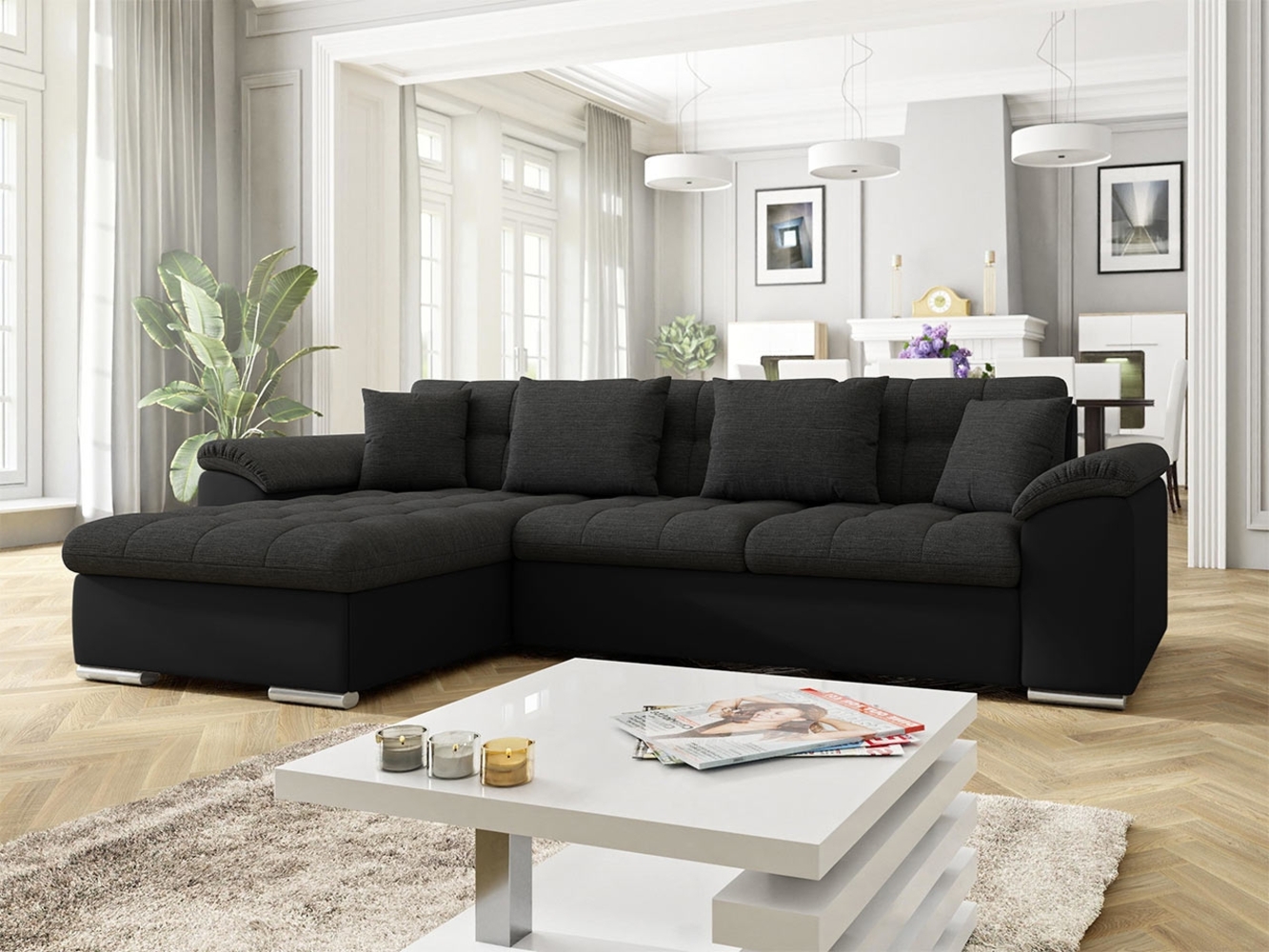 Ecksofa Diana mit Schlaffunktion und 2 Bettkasten (Farbe: Soft 011 + Soul 20, Seite: Links) Bild 1