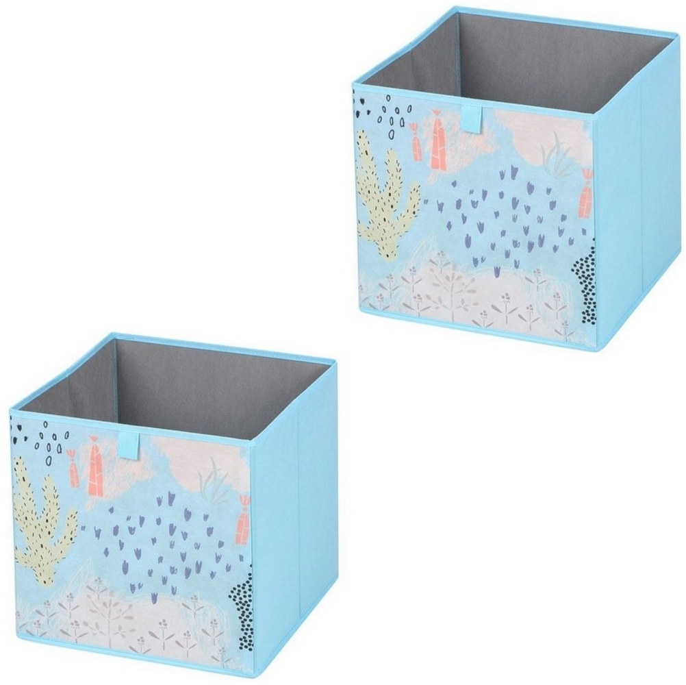 IDIMEX Aufbewahrungsbox FLOWER MORNING-2 (Set), Stoffbox Faltbox 2er Pack Regalbox Einschubkorb Aufbewahrungsbox hellb Bild 1