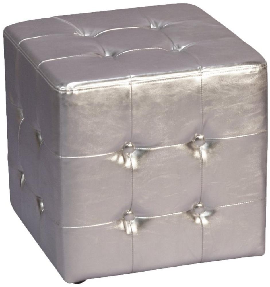 Trendiger Sitzhocker "Cube" mit Knopfsteppung, silber Bild 1