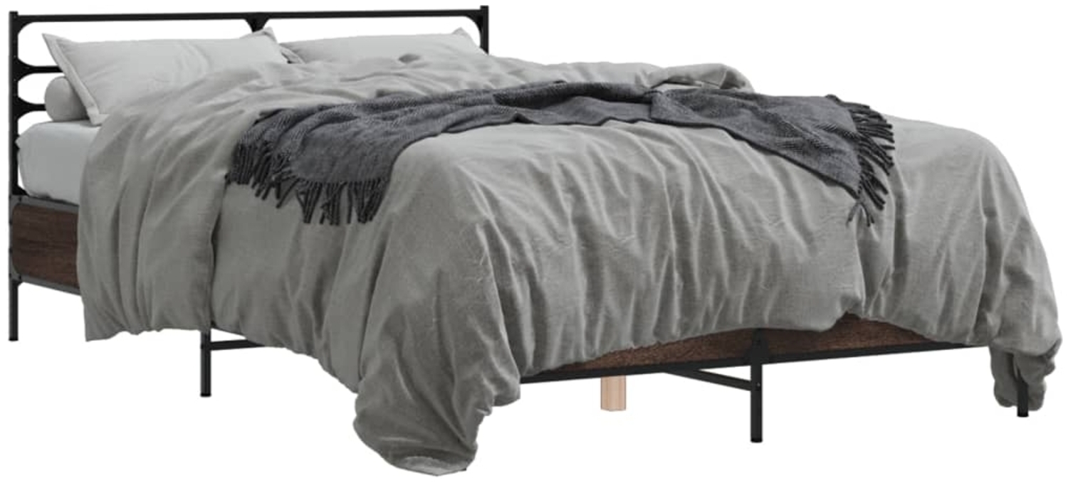 vidaXL Bettgestell Braun Eichen-Optik 120x200 cm Holzwerkstoff Metall 3280041 Bild 1