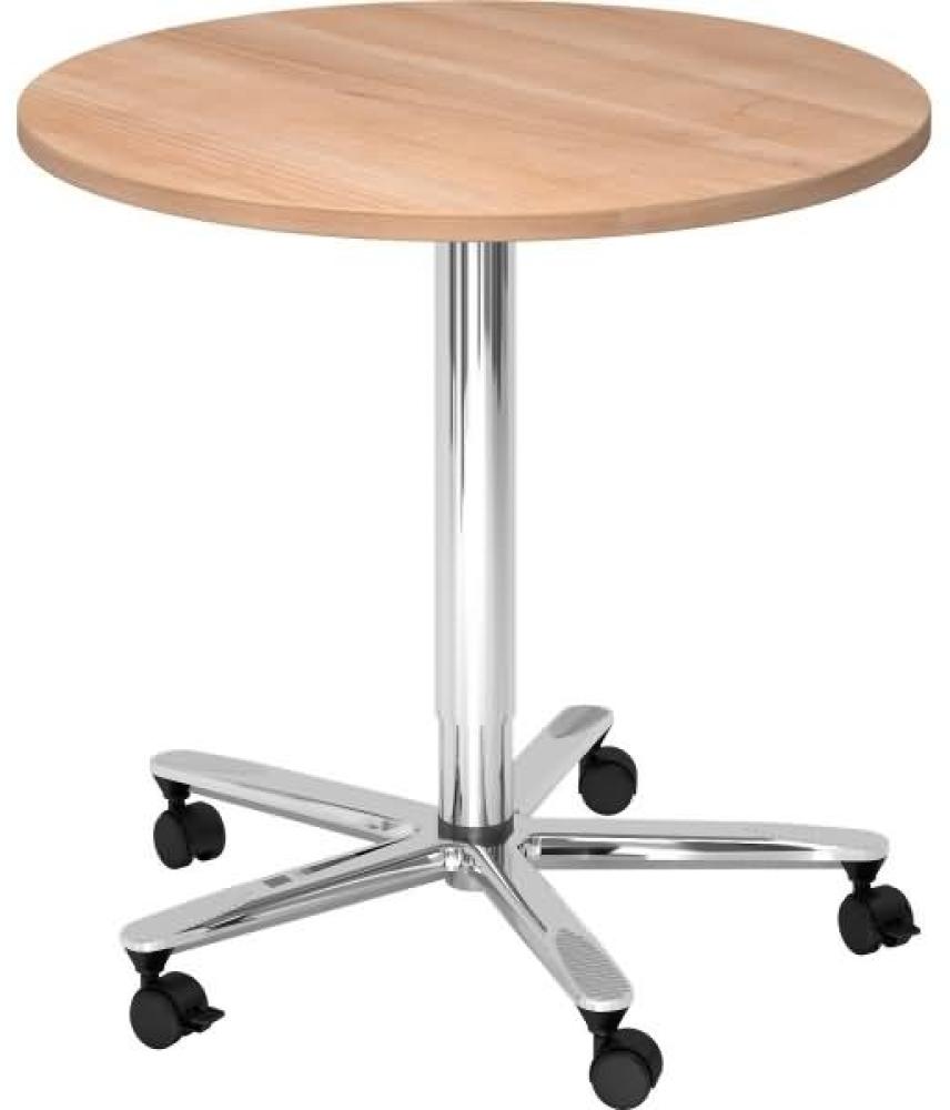 Säulenhubtisch rund, 80cm, Nussbaum / Chrom Bild 1
