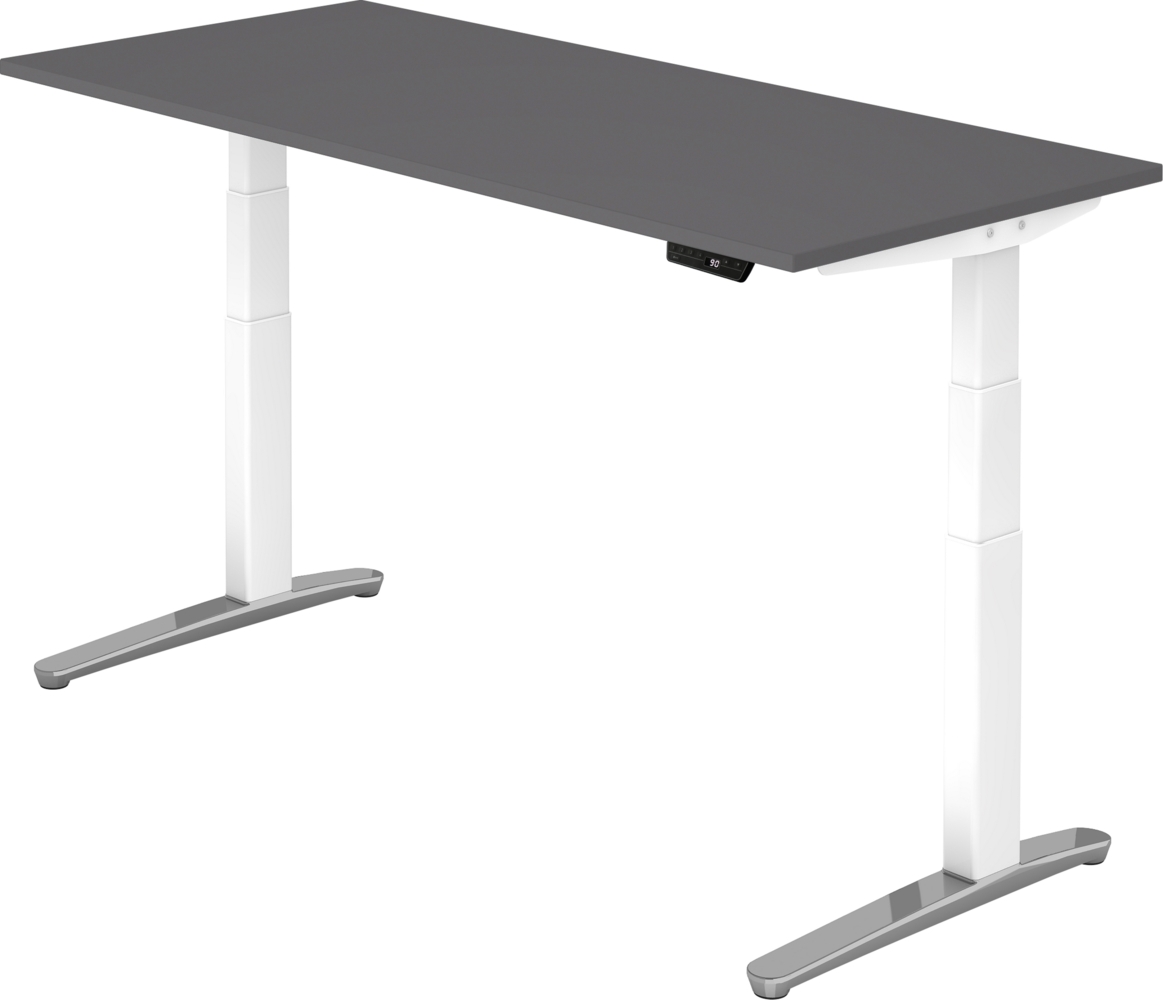 bümö elektrisch höhenverstellbarer Schreibtisch 180x80 cm mit Memory-Steuerung - Design Schreibtisch höhenverstellbar elektrisch, elektrischer Schreibtisch graphit, Gestell weiß/alu, XBHM-19-G-WC Bild 1