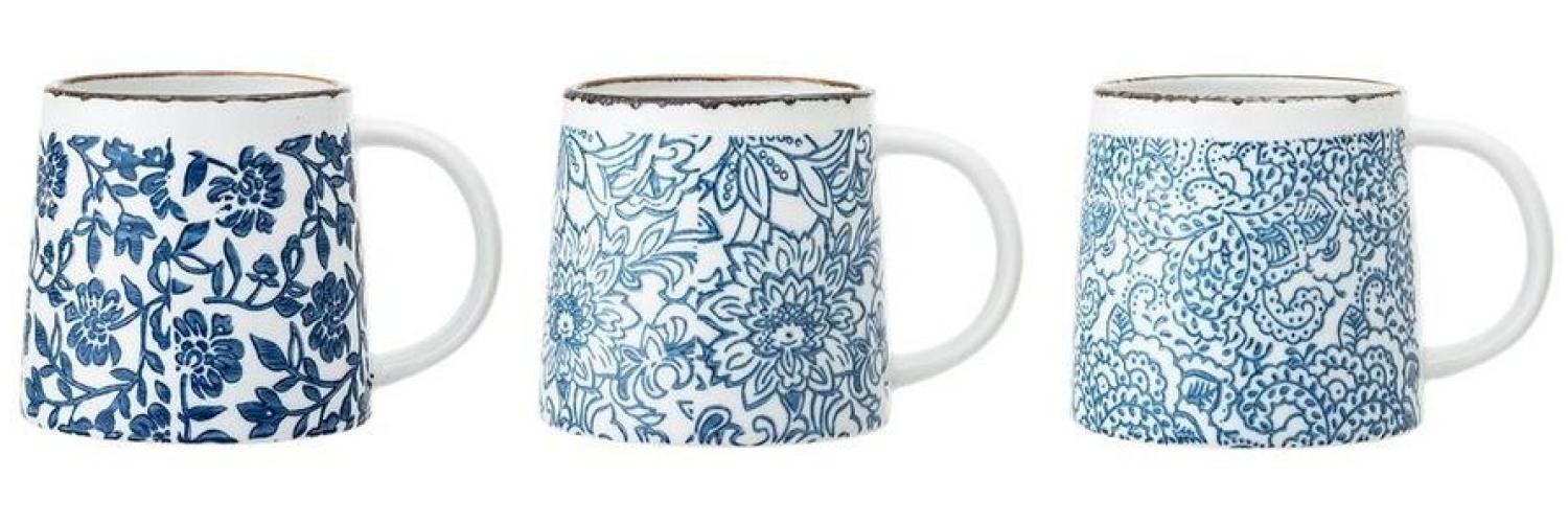 Bloomingville Tasse Molly Mug, Blue, Stoneware, Tassen 3er Set 400ml Keramik Kaffeetassen, Teetassen, Blumentasse, Landhausstil, blau Bild 1