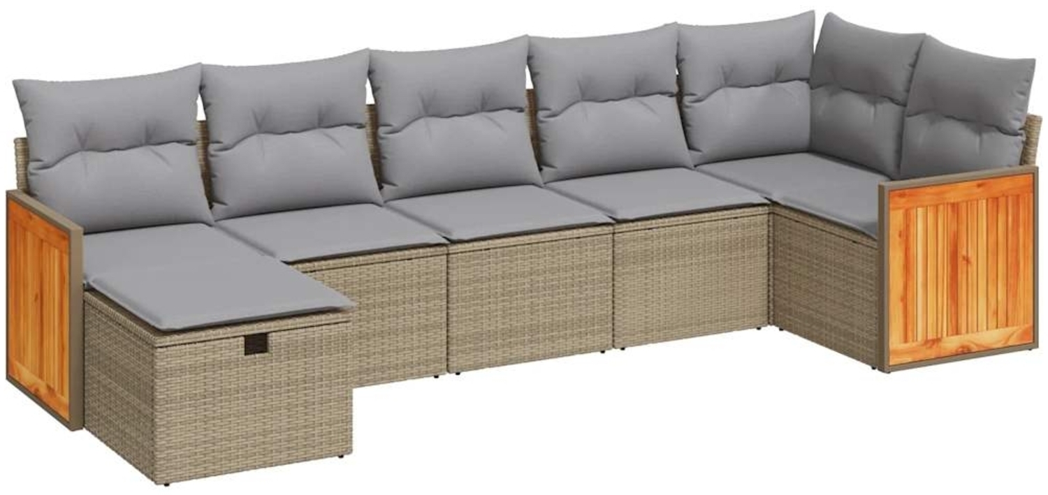 vidaXL 7-tlg. Garten-Sofagarnitur mit Kissen Beige Poly Rattan 3326042 Bild 1