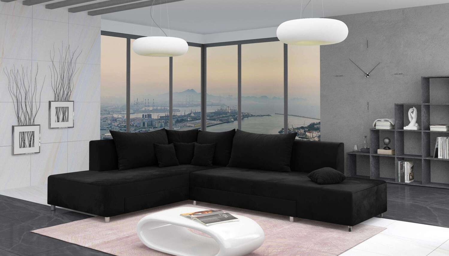 99rooms Livia Ecksofa Schwarz Links Velours QUEEN VELVET Bild 1