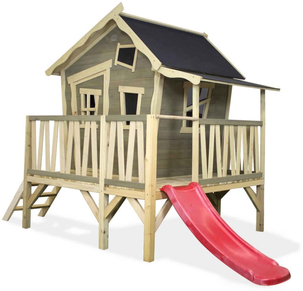 Exit Holz Spielhaus Crooky 350 | inkl. Rutsche | Grau | 184x227 cm Bild 1