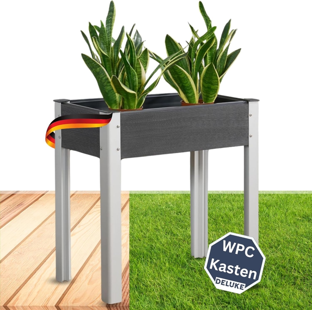 DELUKE® Hochbeet Balkon GERD - WPC Pflanzkasten Wetterfest Hochbeet WPC für Terrasse Garten Hochbeet Kinder Pflanzenbeet Balkon Blumenbeet Balkon Kräuterbeet Gemüsebeet Dunkelgrau 75 x 40 x 75 cm Bild 1