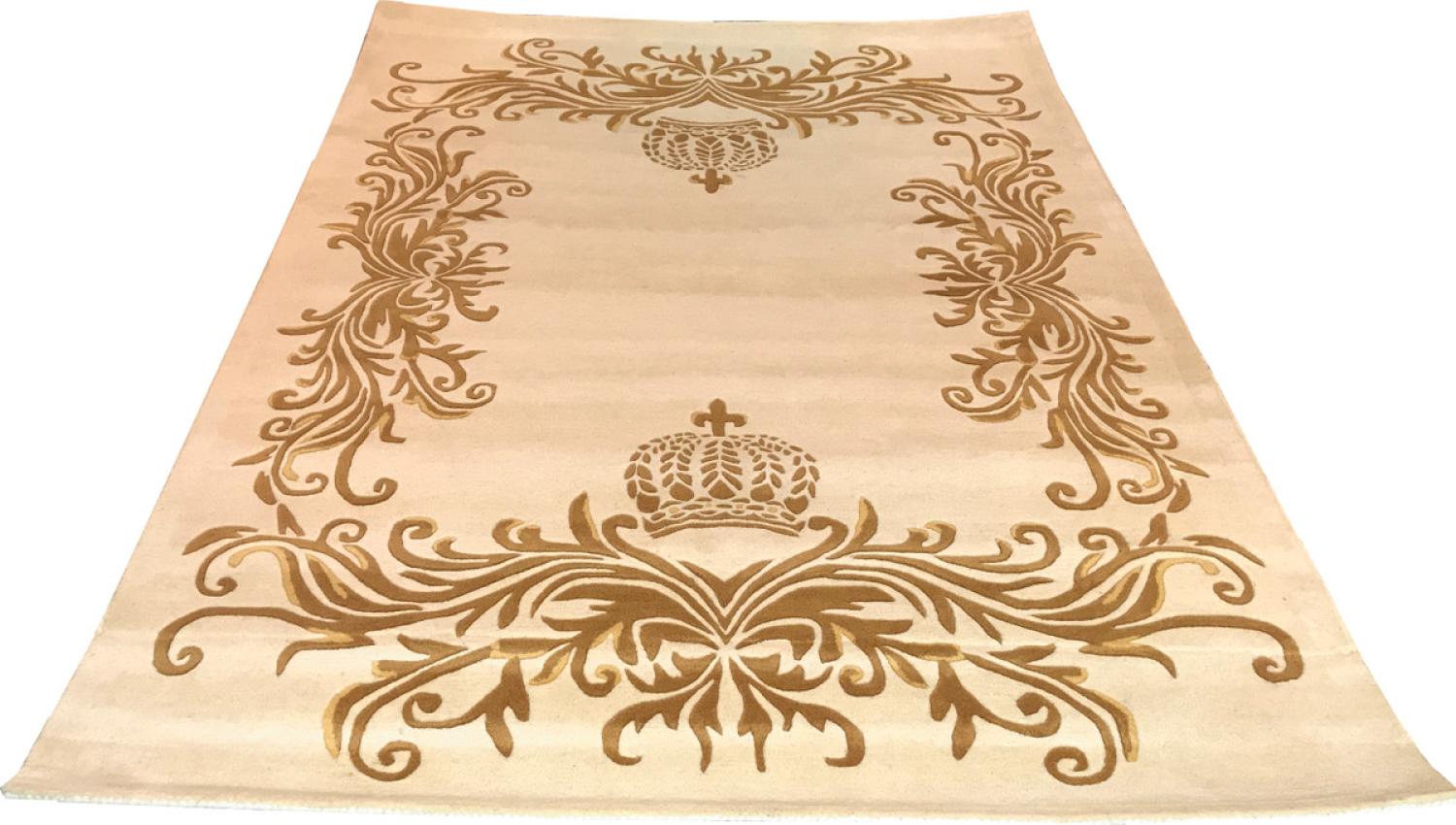 Pompöös by Casa Padrino Luxus Teppich von Harald Glööckler 160 x 230 cm Krone Creme / Gold - Barock Design Teppich - Handgewebt aus Wolle Bild 1