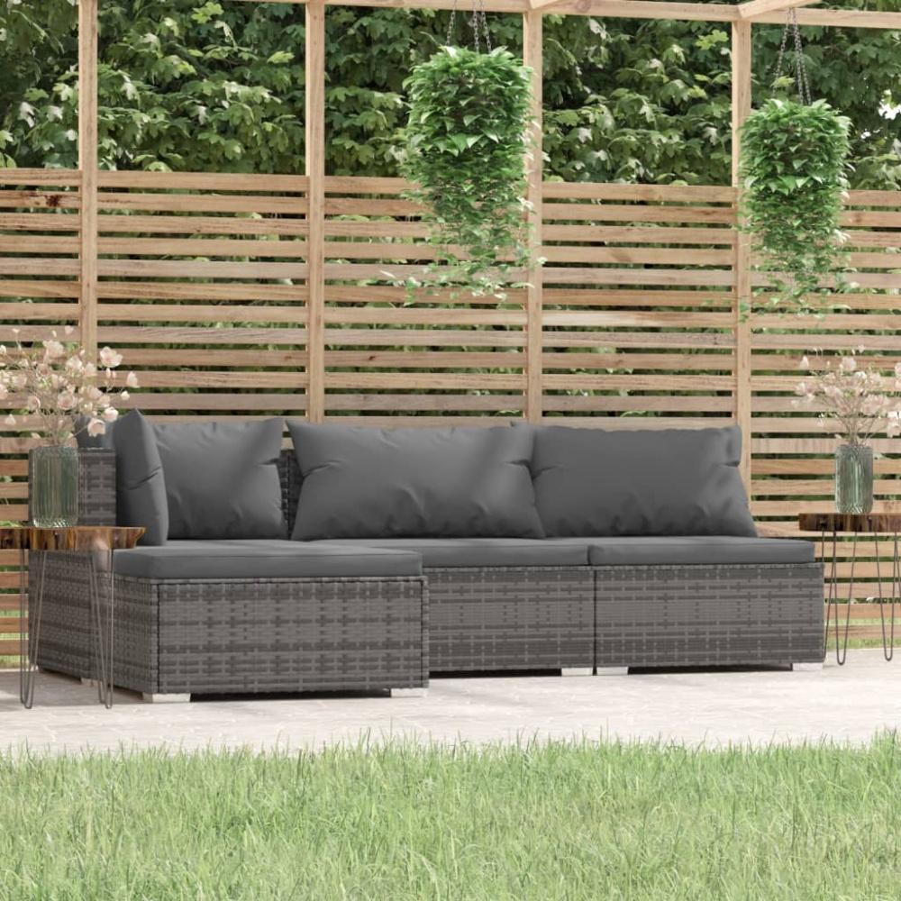 vidaXL 4-tlg. Garten-Lounge-Set mit Kissen Grau Poly Rattan 317512 Bild 1