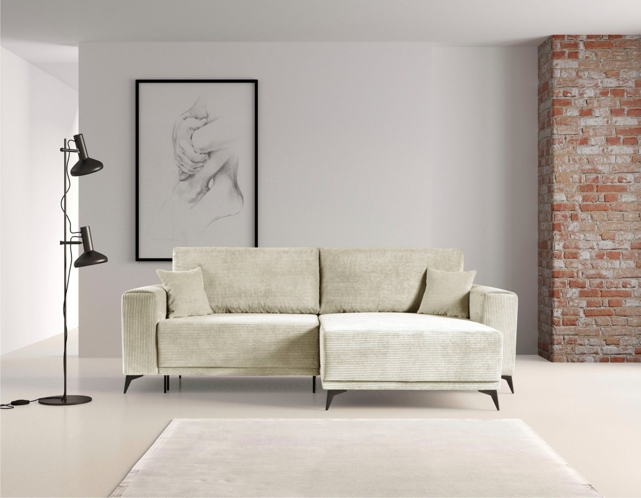 WERK2 Ecksofa Scandic L-Form, Moderne Eckcouch in Cord, Sofa mit Schlaffunktion & Bettkasten Bild 1