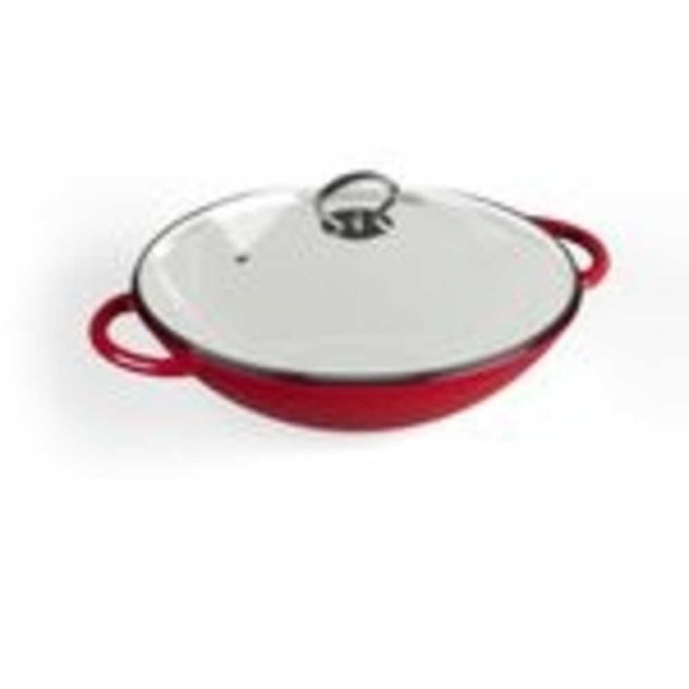 Klarstein Wok Jersey Red Cast Iron Enamel Wok, Gusseisen, Emaille und Edelstahl (Set, Wok 37 cm diameter), Wok Kochen ofenfest induktion Gas Elektro Gusseisen Bild 1