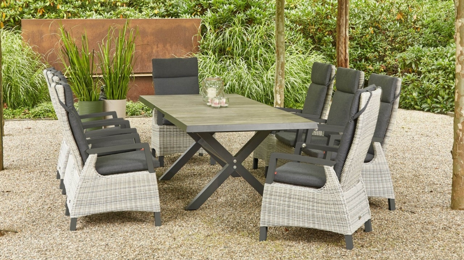 SIENA GARDEN Corido Sitzgruppe mit 8 Diningsesseln ice grey und 1 Sincro Automatik-Ausziehtisch grey Bild 1