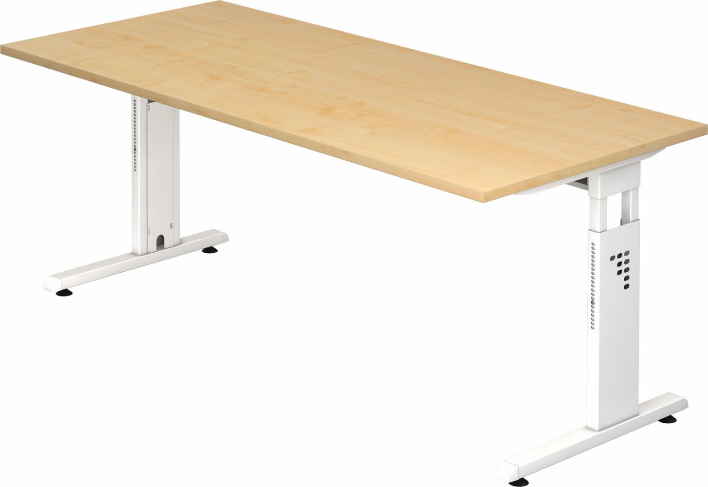 bümö höhenverstellbarer Schreibtisch O-Serie 180x80 cm in Ahorn, Gestell in weiß - großer PC Tisch für's Büro manuell höhenverstellbar, Computertisch verstellbar, OS-19-3-W Bild 1