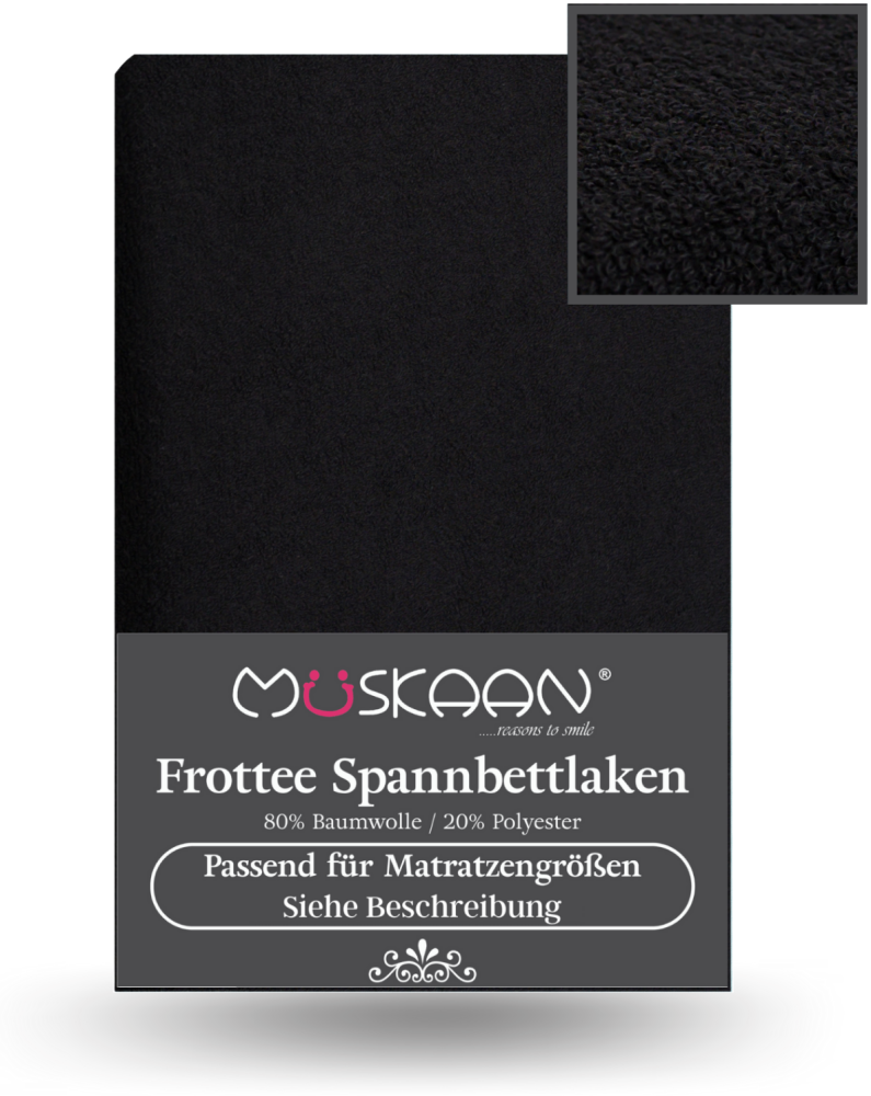 Müskaan - Frottee Spannbettlaken 180x200 cm - 200x200 cm Spannbetttuch Laken schwarz Bild 1