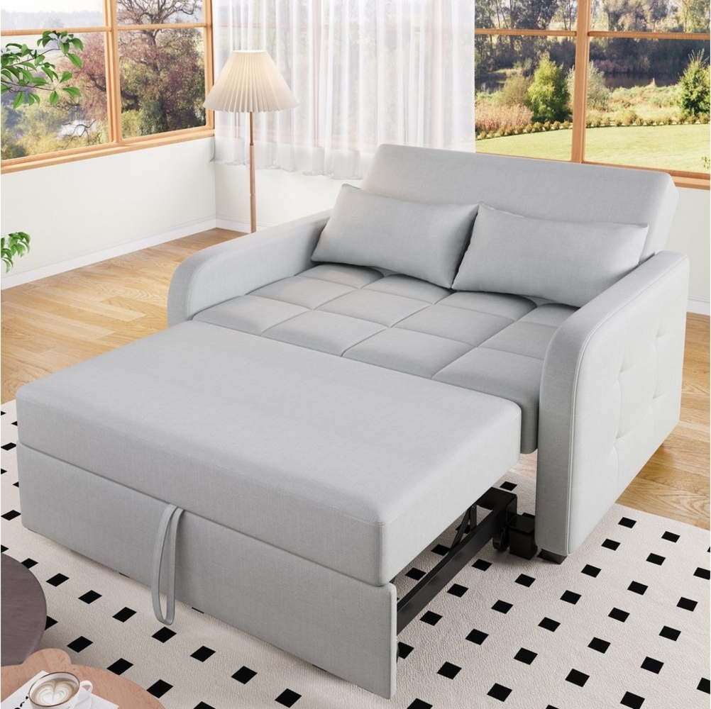 Merax Schlafsofa mit verstellbarer Rückenlehne & Kissen, 127x75x94 cm/127x180x57 cm 1 Teile, Doppel-Klappsofa Multifunktions Polstersofa Sofabett aus Leinen Bild 1
