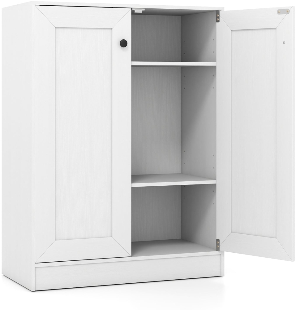 Holz Sideboard mit Türen & Verstellbaren Regalen Buffetschrank Bodenablageschrank Weiß Bild 1