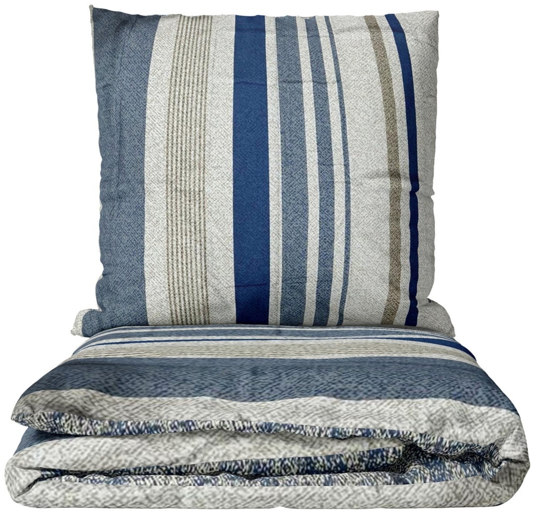 Leonado Vicenti Bettwäsche Allergiker geeignet 135x200 cm, Microfaser, 2 teilig, Gestreift, Meliert Blau Beige Bild 1