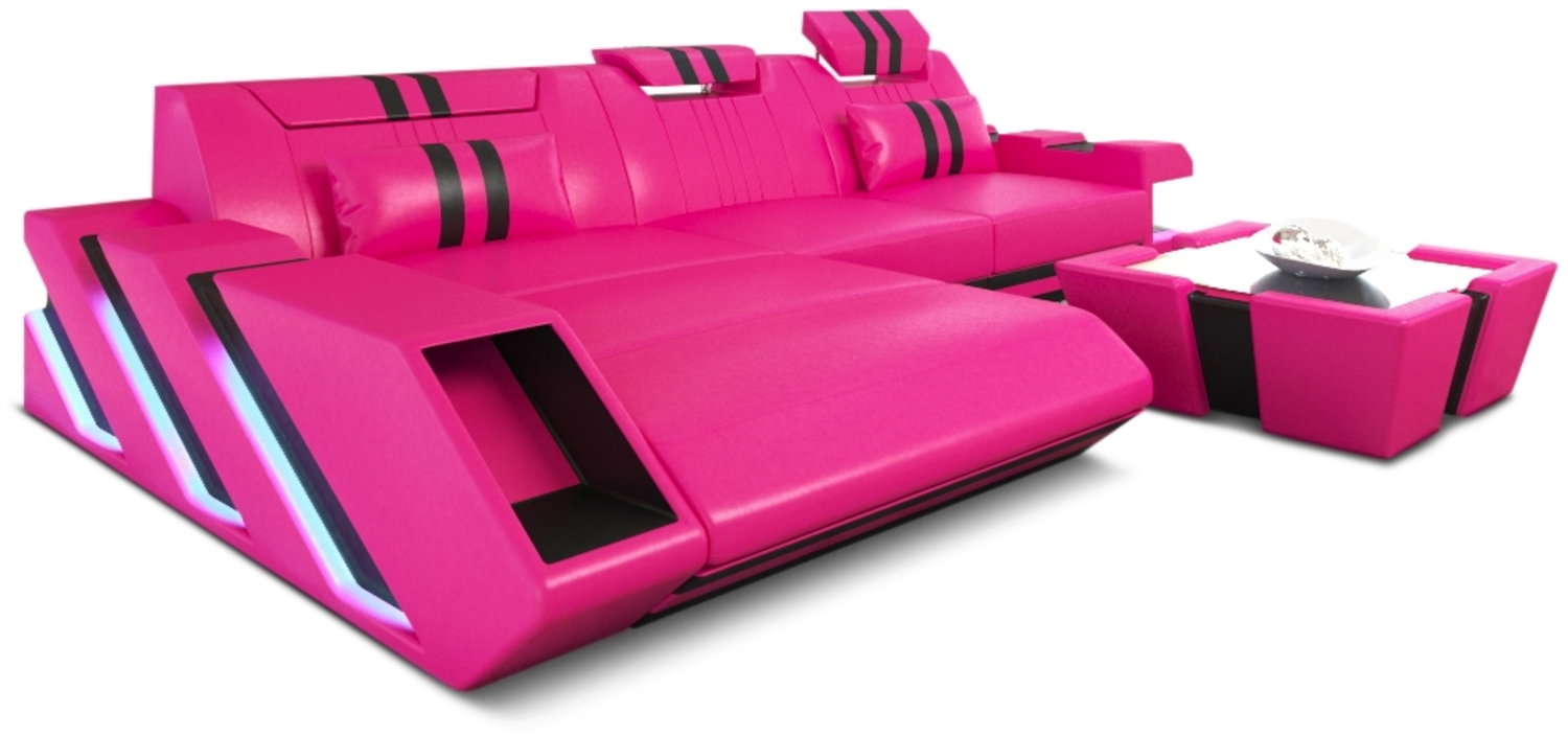 Sofa Dreams 'Apollonia' Ecksofa, 77 x 190 x 295 cm, Pink / Schwarz, Ledermix, Links Bild 1