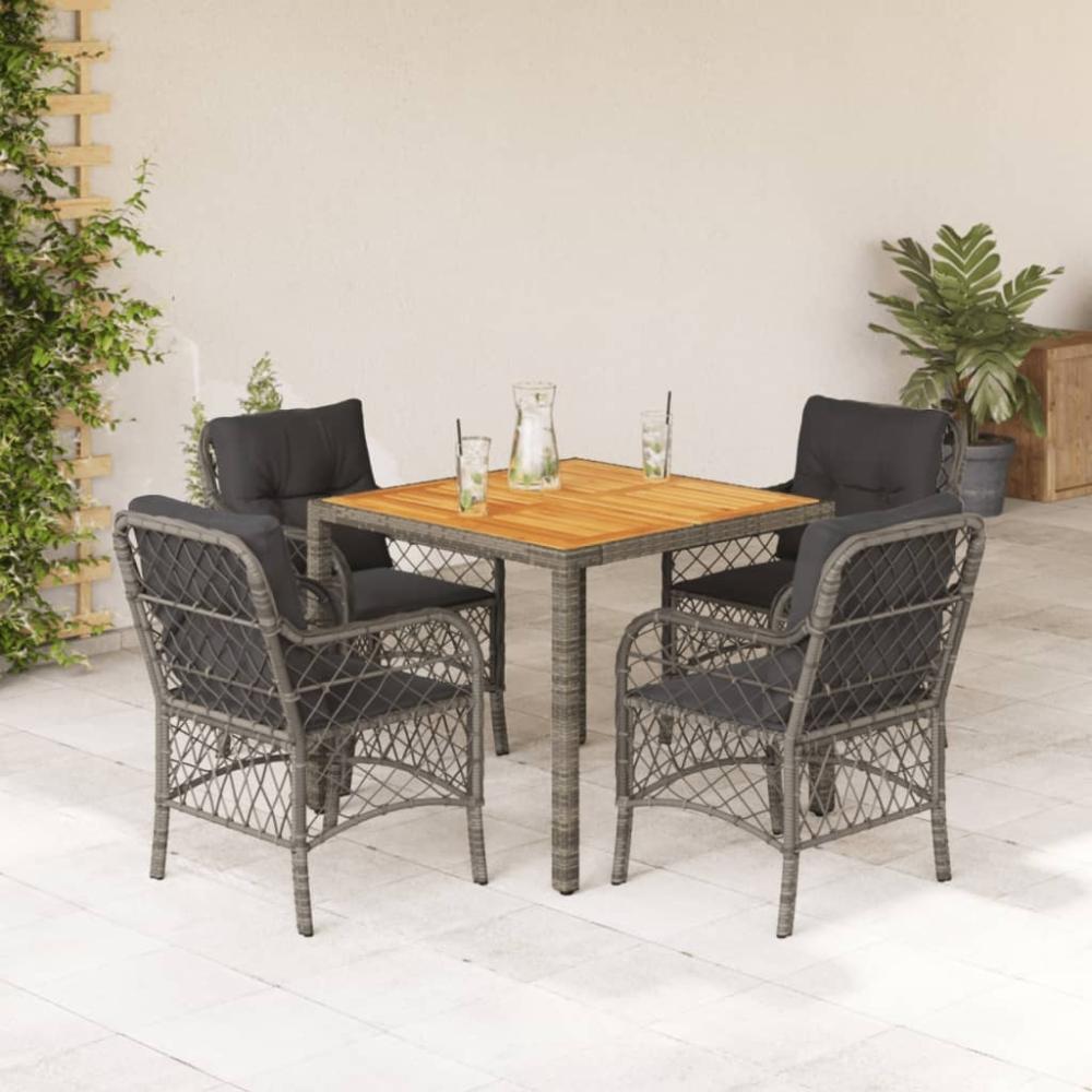 vidaXL 5-tlg. Garten-Essgruppe mit Kissen Grau Poly Rattan 3212049 Bild 1