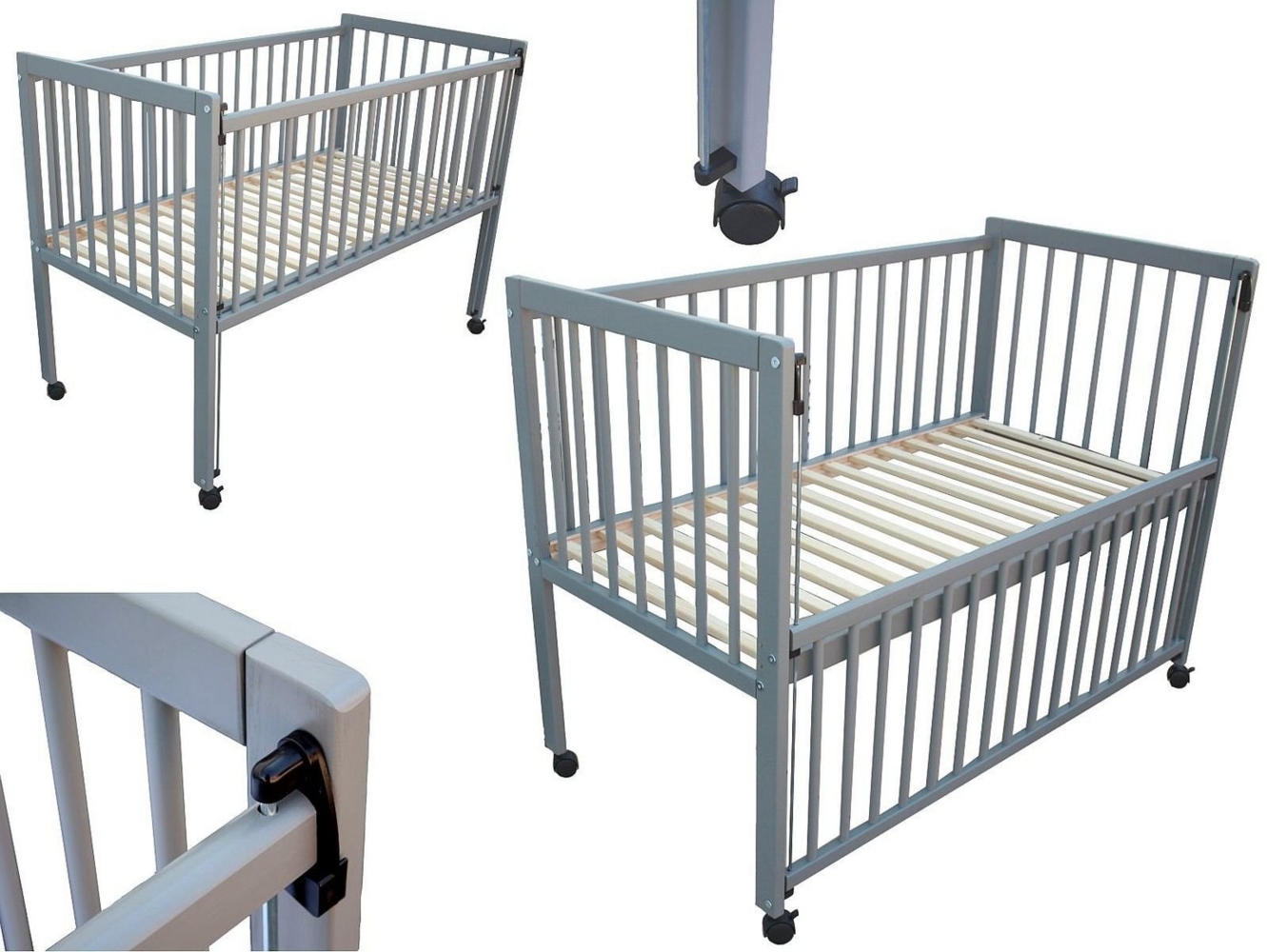 Micoland Beistellbett Kinderbett / Beistellbett / Babybett 2in1 120x60cm grau, 2in1 Kinderbett - Beistellbett Bild 1