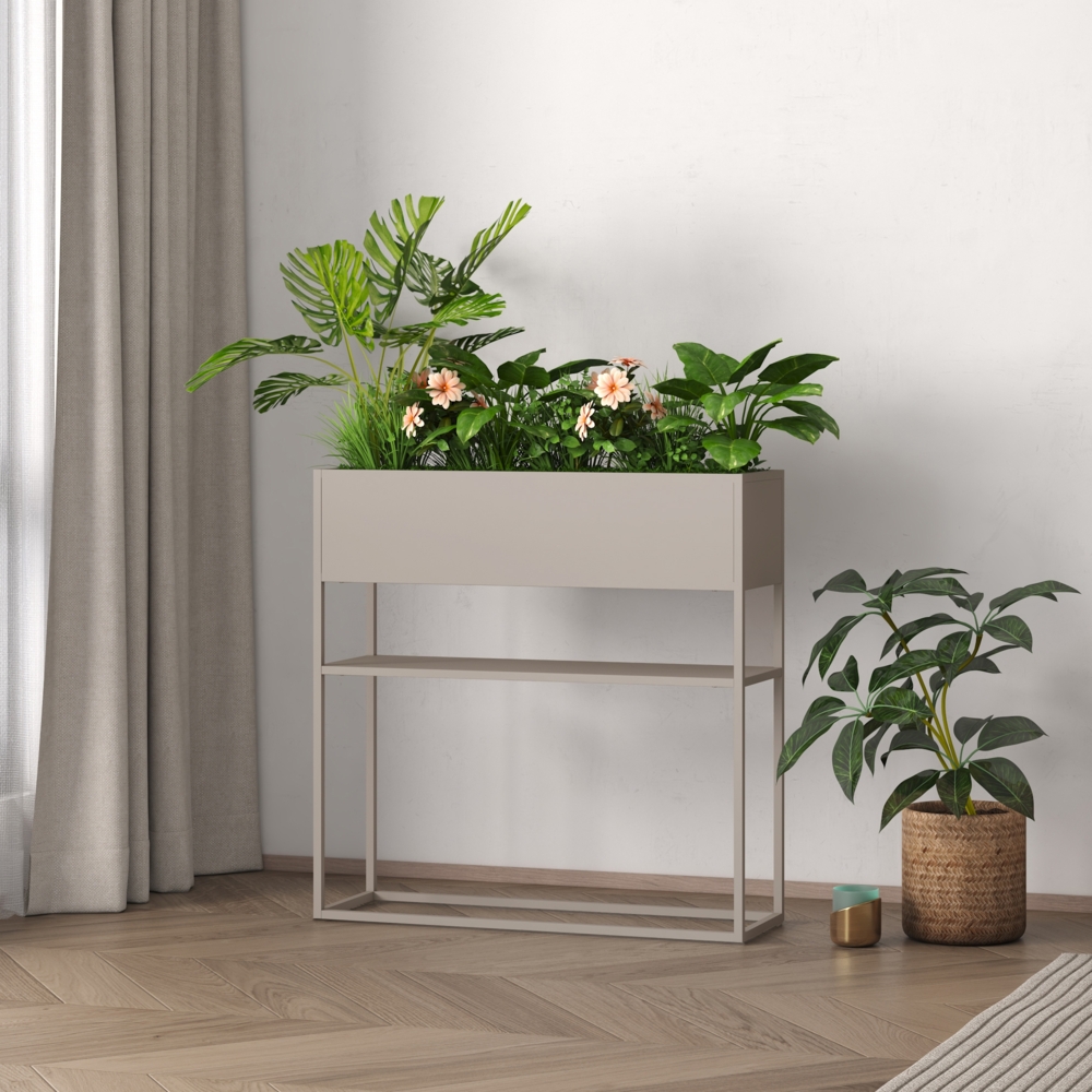 Blumenständer Joensuu mit Ablage 80x80x25cm Hellgrau [en. casa] Bild 1
