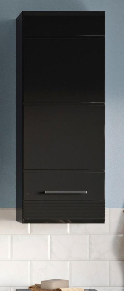 Badezimmer Hängeschrank Leon in schwarz Hochglanz 30 x 77 cm Bild 1