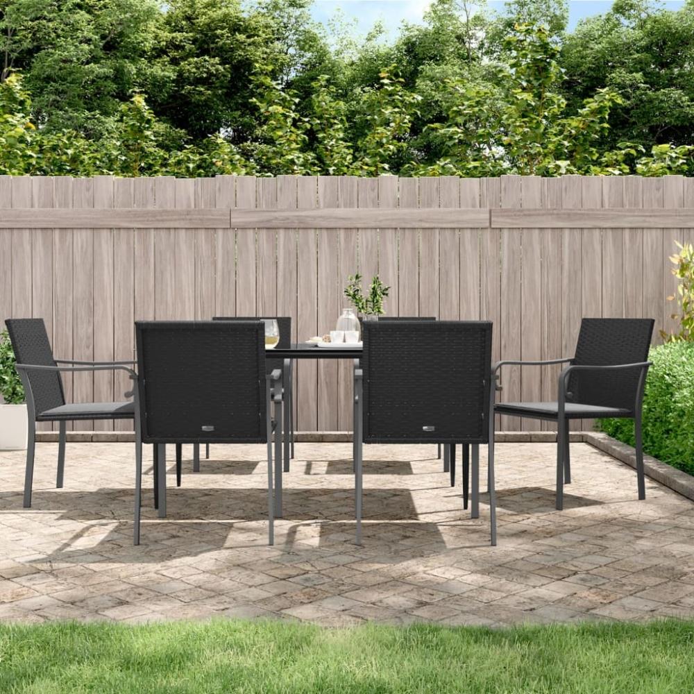 vidaXL Gartenstühle mit Kissen 6 Stk. Schwarz 56x59x84 cm Poly Rattan 3187076 Bild 1