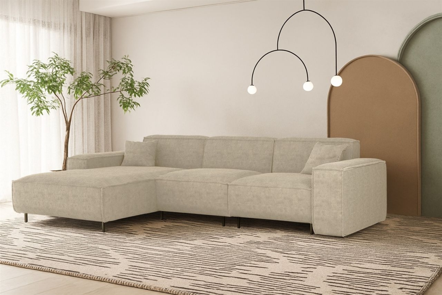 Ecksofa Designersofa GLORIA in Stoff Scala Sand Ottomane Links Bild 1