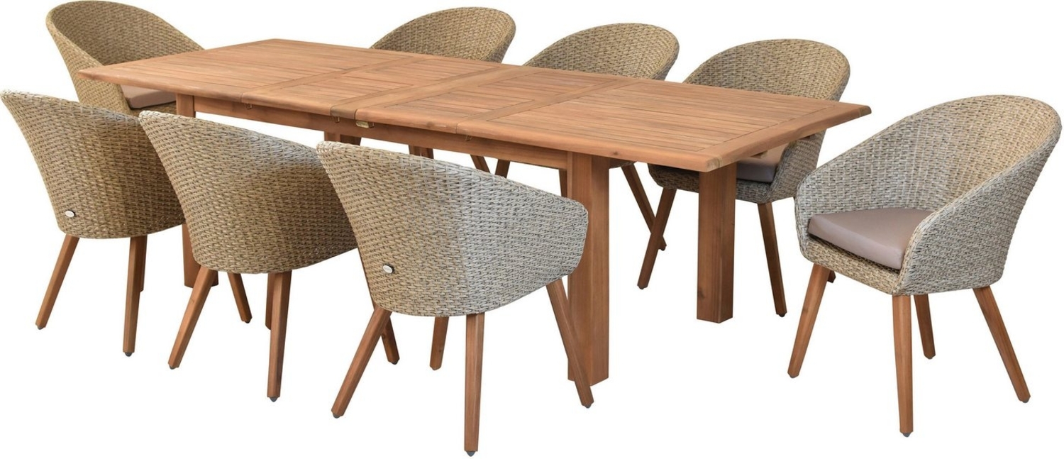 MERXX Garten-Essgruppe »Arrone«, (Set, 9-tlg, Tisch doppelt ausziehbar: 100x180/220/260x75 cm), Sesselbeine aus Akazienholz, Beine 9x9 cm, Tischplatte 3 cm Bild 1