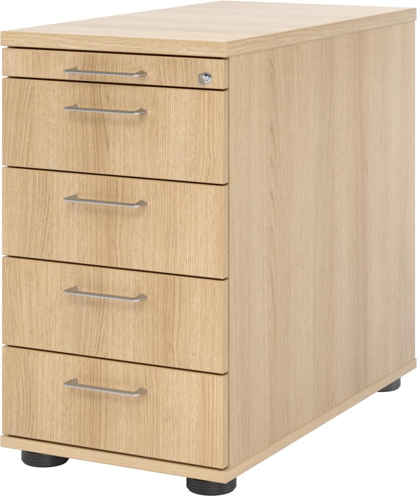 bümö Schreibtisch Schrank abschließbar, Schubladenschrank Holz in Eiche, Container mit Schubladen - Schubladen Schrank Büro, Schreibtisch Container od. Schreibtisch Kommode mit Bügelgriffe, SC50-E-E-BS Bild 1