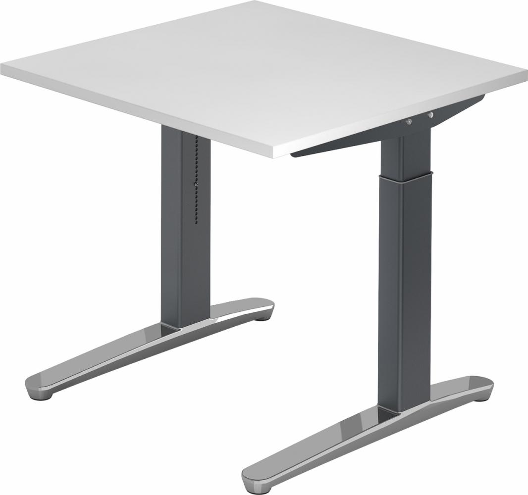 bümö® Design Schreibtisch XB-Serie höhenverstellbar, Tischplatte 80 x 80 cm in weiß, Gestell in graphit/alu poliert Bild 1