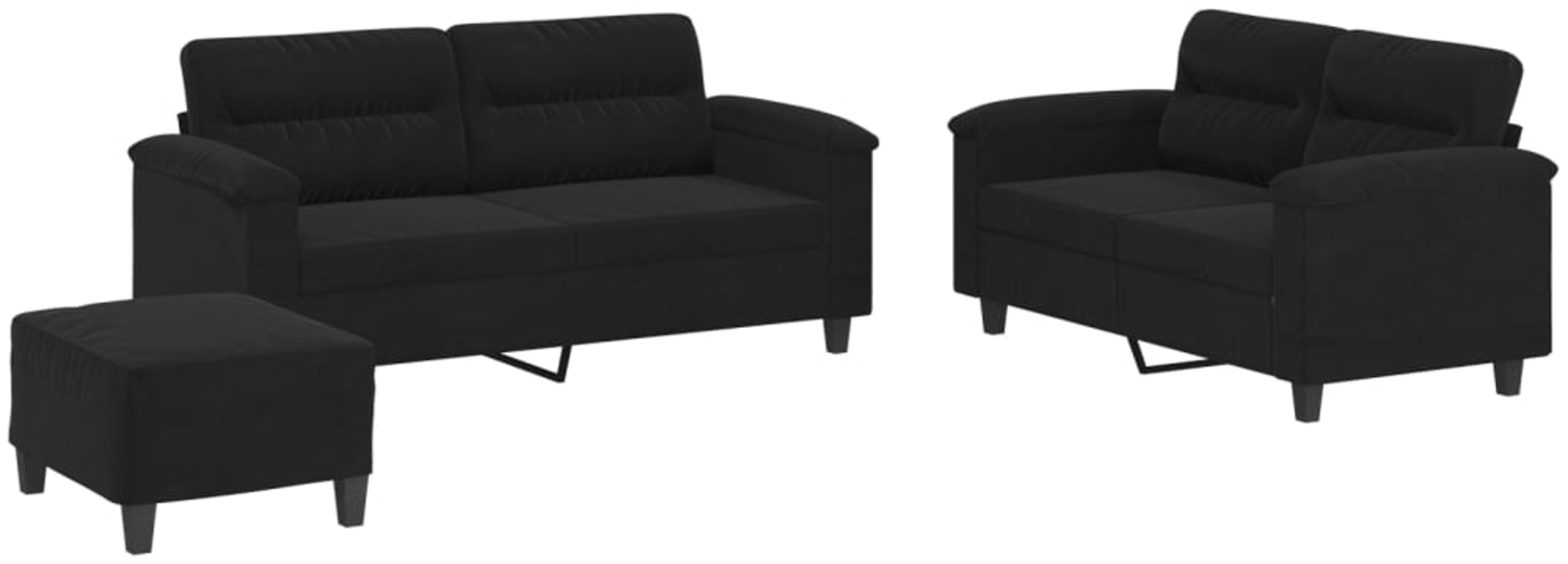 vidaXL 3-tlg. Sofagarnitur mit Kissen Schwarz Mikrofasergewebe 3202323 Bild 1
