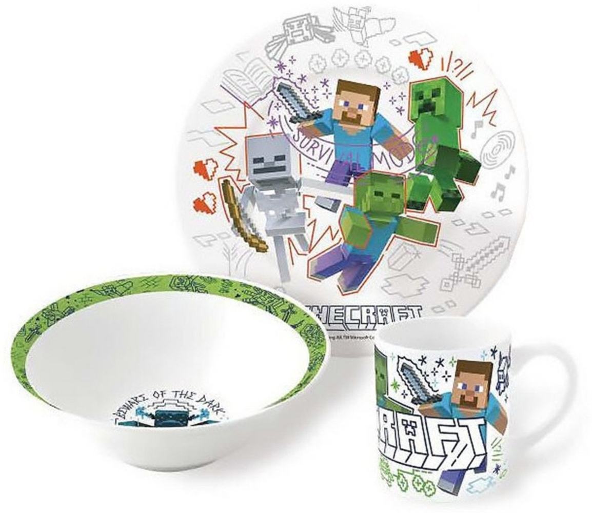 Minecraft Kindergeschirr-Set Minecraft Explore More Porzellan Geschirrset, Mikrowellengeeignet, spülmaschinenfest Bild 1
